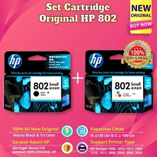 SET Cartridge HP 802 Black Color Tinta Printer Deskjet 2050 3050 1010