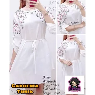 Gardenia Camalia Karina Tunik Tunic Wanita Putih White Bordir Bunga Wollpeach Import Premium