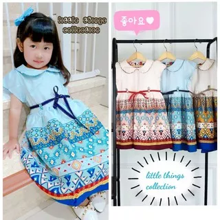 Dress Anak Simple Motif Batik Etnik Modern Pesta Natal Imlek Lebaran