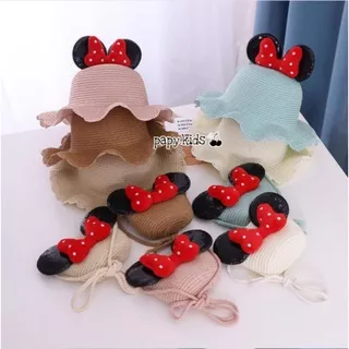Topi Mickey mouse set tas / Topi minnie mouse set tas / Topi pantai minnie mouse / Topi pantai anak