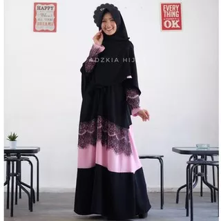 Set Gamis Abaya Renda PINK Original Adzkia Hijab Syari