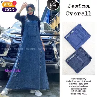 Overall Dress matt Jeans Washed HQ Overal Jeans Tanpa Inner Motif Polos Model Rok Kancing Variasi Saku Depan Aktif