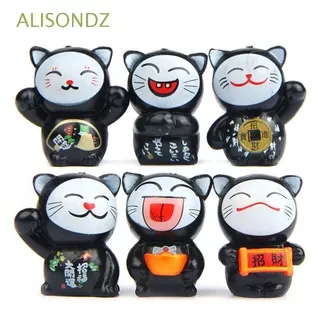 ALISONDZ 6PCS Figurine Miniatures Cartoon Dollhouse Ornament Micro Landscape Gift Mini Lucky Cats Feng Shui Car Ornament Kitten Fairy Garden Decor/Multicolor