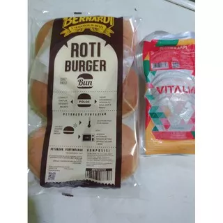 Bernardi paket roti burger bun besar isi 6pcs + beef burger besar isi 10pcs