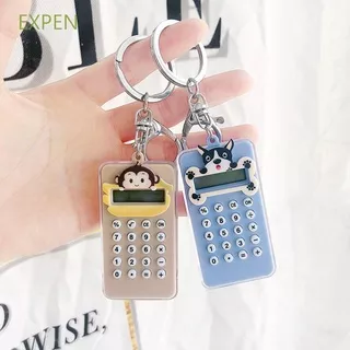 EXPEN Cute Korean Style Keychains Ornaments Pocket Calculator Animal Key Ring Mini Students Office Supplies Cat Dog Acrylic For Women Men Bag Pendant