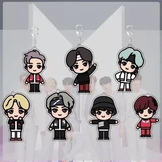 Gantungan Kunci BTS Kartun / Gantungan Kunci Akrilik Kpop BTS Member / Acrylic Key Chain Bangtan Sonyeondan / BTS Army Jin Jimin Jungkook RM V Suga JHope Borahae / Gantungan Kunci Transparan Member Logo Bangtan Boys / Transparent Key Pendant Kpop Edition