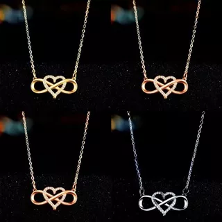Fashion Romantic Rose Gold Silver Colour Infinite Love Necklace Classic Infinity Symbol &Amp; Love Heart CZ Necklace|Pendant Necklaces