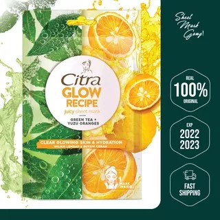 CITRA GLOW RECIPE JUICY SHEET MASK GREEN TEA + YUZU ORANGE Original BPOM Skincare