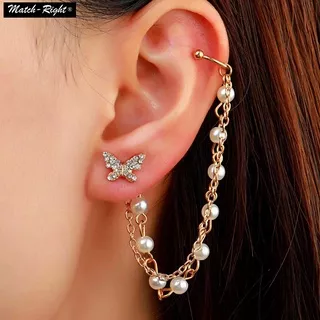 1PC Unique Pearl Tassel Hanging Dangle Earrings Earring Jackets Clip for Women Rhinestone Butterfly Stud Vintage Jewelry Gifts #5040