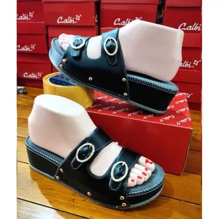 ((  SIZE 39 HITAM )) SANDAL CALBI SELOP CASUAL WEDGES SEDANG