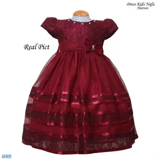 Longdress Pesta Anak Umur 4-7th Dress Nafa Brukat Bling2 Kombi Tile List Pita Glosy Model Anggun