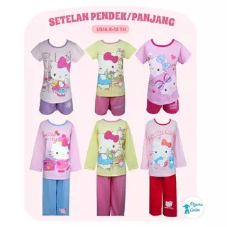 Setelan Panjang/Pendek/Piyama Anak Perempuan 8-12 Tahun Cutie Honey Motif Hello Kitty / Melody