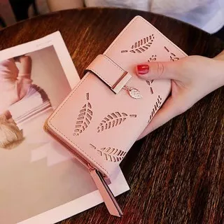 KAHASIL LETHISA Dompet Lipat Wanita Fashion Leaf Pattern Dompet Panjang Wanita