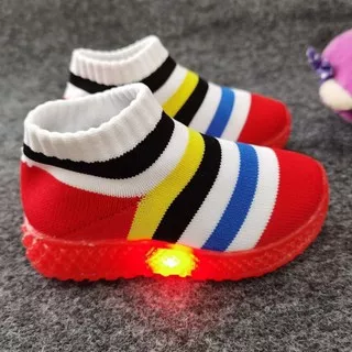 Baru sepatu anak lampu Sepatu pelangi sepatu rajut  Sepatu kaus kaki perempuan sepatu led