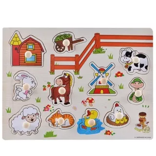 Puzzle Knob Farm Animal / Puzzle Kayu Knob / Wooden Knob Mainan Edukasi