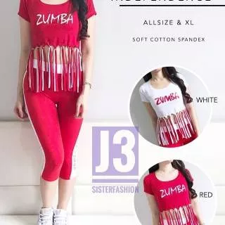 Atasan senam rumbai Zumba crop.tee independence baju senam rawis merah putih wanita