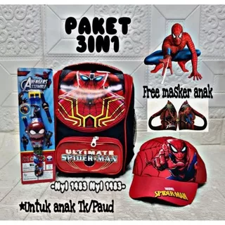 Ransel anak sekolah TK/PAUD Paket 3in1 tas ransel + topi anak + jam tangan