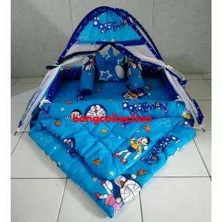 kasur bayi kolam kelambu tenda 1 set plus selimbut motif Doraemon