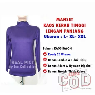 Warna 1-15 PREMIUM Manset Baju Kerah Tinggi Lengan Panjang Bahan Kaos Rayon Stretch Dalaman Muslimah Mangset Warna Lengkap