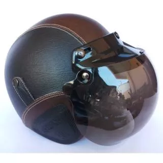 HELM BOGO Full Kulit Retro Klasik Dewasa Motif Hitam Coklat