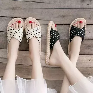 sandal wanita motif etnik tali silang polkadot, sandal Wanita etnik Tali, sandal etnik Polkadot, Sendal Suede etnik wanita cantik