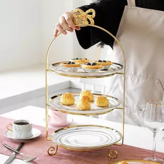 Premium Gold Bow Cake Tier / Rak Susun Kue Roti 2 Tingkat dan 3 tingkat/ Piring Kue /Fruit Tray Tier