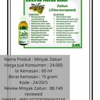 Minyak Zaitun Ori Grade A Hpai Gratis Ongkir