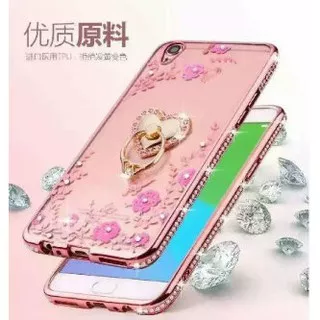Softcase Casing Luxury Chrome Flower + Ring Diamond Case Iphone 5 / 5s / 6s / 6 Plus / 7 / 7s