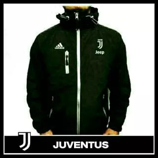 JAKET JUVENTUS HITAM PARASUT TRACKER WATERPROOF BOLA HOODIE PRIA MURAH! DISTRO! GROSIR! TERBARU 2018