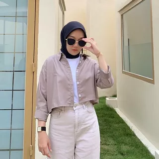 Flowy Blouse Crop Top Lengan Panjang/ Blouse Polos Atasan Wanita  wanita / croptop shirt / outer / polos minimalist