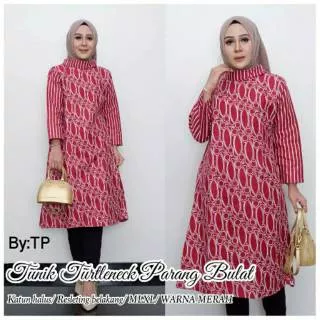 Tunik Batik Wanita Dress Model Turtleneck Motif Parang Bulat