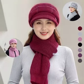 Topi winter wanita 1 set scarf Dewi hat beanie musim dingin woman import beret cewek hangat syal