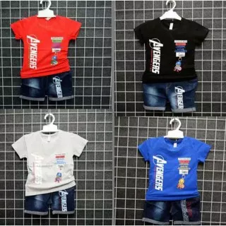 COD_stelan celana levis anak cowok/ stelan baju kaos celana levis pendek anak cowok usia 1-6 tahun