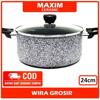 Maxim Panci Keramik + Tutup Kaca Anti Lengket 24cm | Dutch Oven Tahan Panas | Casserole Ceramic