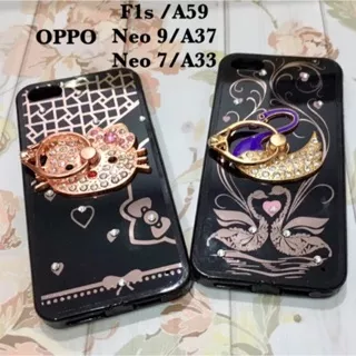 Oppo F1s neo 7 neo 9 a59 a37 a33 iphone 5 5s SE ring soft case premium black cute swan hellokitty