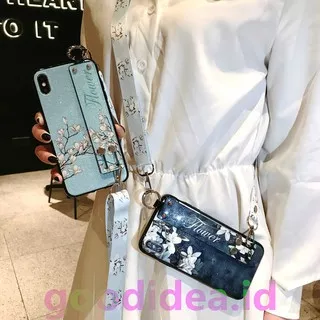 Case Samsung A8 Star Note 9 8 S8 S8+ S9 S9+ Plus A8 A8+ A9 2018 Grand Prime J7 J5 J2 Prime A80 A2 Core J7 J5 J3 Pro M30 M30s Glitter Hand Grip Holder Stand Magnolia Flower Soft Phone Casing Adjustable Long Strap Lanyard Rope Tali For Galaxy Ready Lady