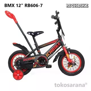 Sepeda Anak Richbike RB606-7 BMX Sport Ban Pompa 12 Inci x 2.125 Inci 2-4 Tahun Tongkat Dorong Kemudi Kids Bike