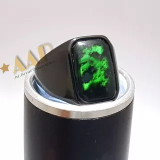 Cincin batu kesehatan black jade asli aceh - titanium black stainless