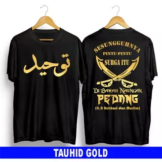New Promo T-Shirt /Kaos Oblong /Kaos Sablon /Kaos tauhid gold arab/Kaos dakwah muslim Full Cotton