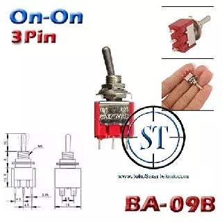 BA-09B Toggle Sw 3P Kecil On-On Saklar Togel 6 Amp Kecil Switch 3 Kaki Tuas Motor Mobil 2 Arah