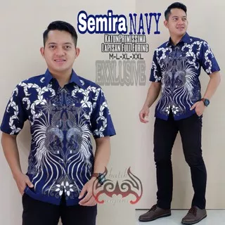 Semira Navy Kemeja Batik Pria Lengan Pendek Full Furing by Batik Anjani