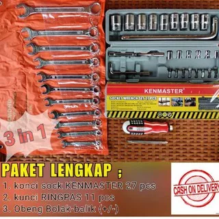 3 in 1 paket kunci shock kenmaster + kunci ringpas ring pas + obeng magnet bolak-balik konci sok