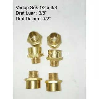 Verlop Sok Kuningan 1/2 x 3/8 Verlup Sok 1/2 Inch x 3/8 Inch V Sok Drat Luar 3/8 Drat Dalam 1/2 Sambungan Sock 1/2 x 3/8