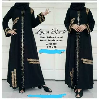 Abaya Ziper Renda Abaya Saudi Jetblack Abaya Ziper Pita Gamis Wanita Busana Muslimah Fashion Wanita