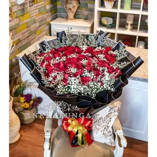 Buket Bunga Mawar Merah Asli Mewah Premium Fresh Red Rose Hand Bouquet Flower Birthday Valentine