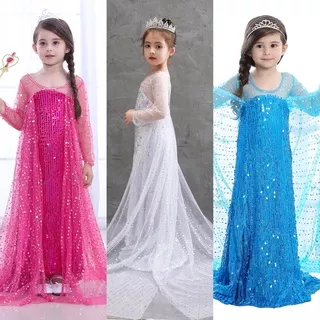 FAIRYLAND Kostum Gaun Elsa Frozen 2 Biru Putih Baju Rok Pesta Ultah Anak E02 E08 E11