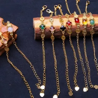 Fashion Crystal Bracelets Charms Pixiu & Four-leaf Clover Gold Plated Bracelets