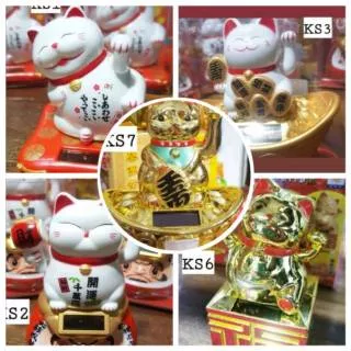 Lucky cat kucing keberuntungan toko tenaga solar cahaya putih kuning couple hoki pajangan dekorasi