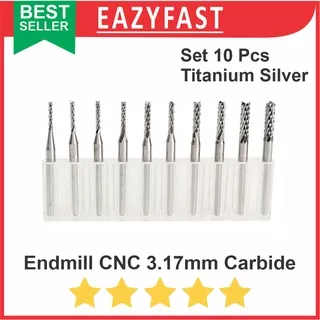 End Mill Drill Bit Carbide Mata Bor Ukir CNC Router PCB Set 10 3.175mm