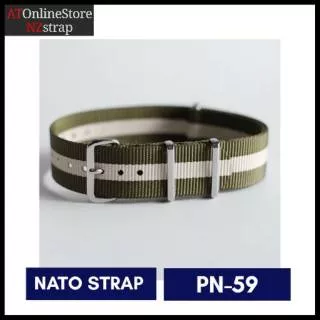 PN-59 Tali Jam Tangan Nylon 20mm Nato Strap Ballistic Nylon Green Beige Ring Buckle Silver